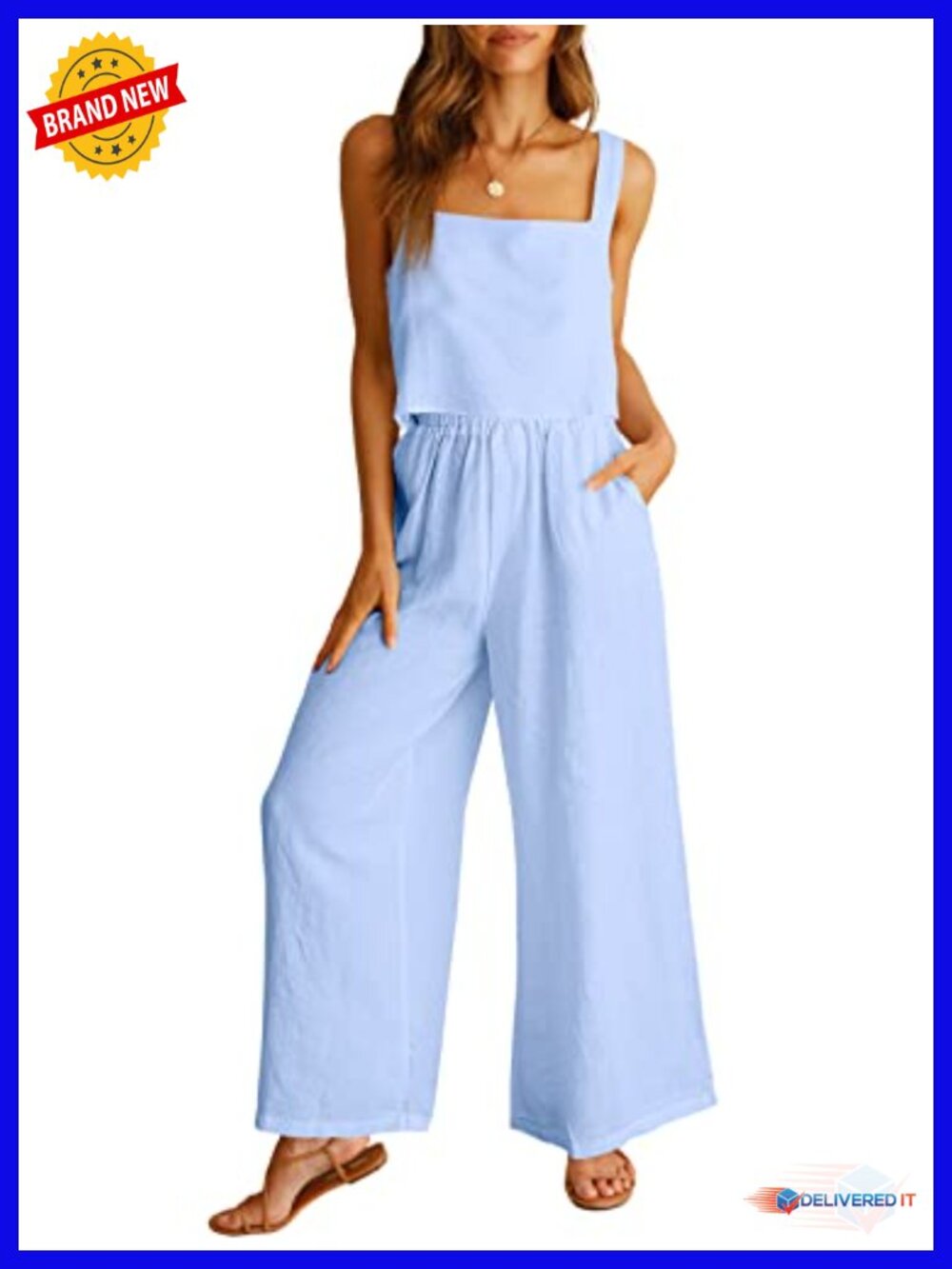 2 Piece Linen Pants Jumpsuit Lounge Set Casual Summer Beach Vacation Outfit